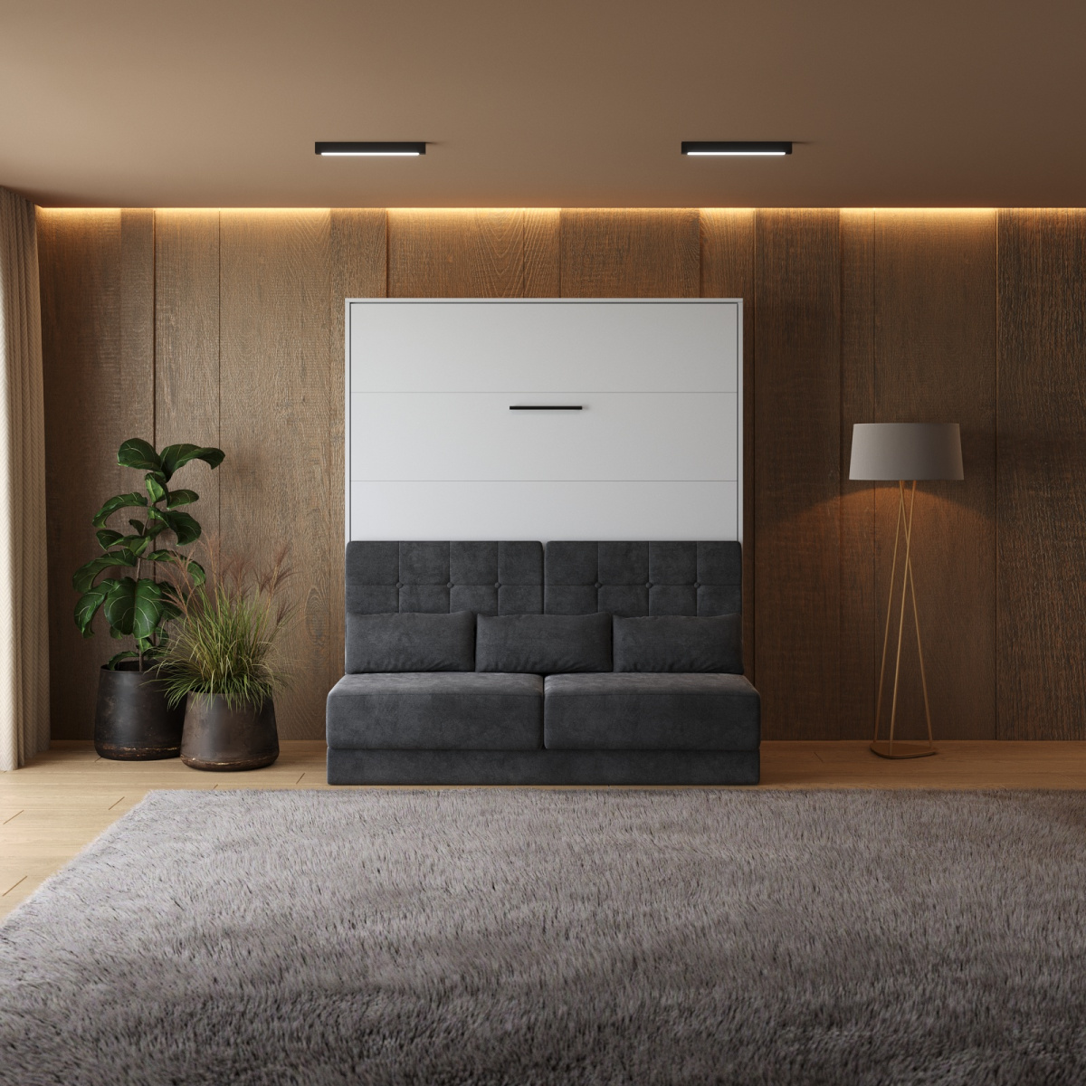 SMARTBett Schrankbett M1 160x200 Vertikal Weiss Mit SOFA Anthrazit smartbett-schrankbett-m1-160x200-vertikal-weiss-mit-sofa-anthrazit